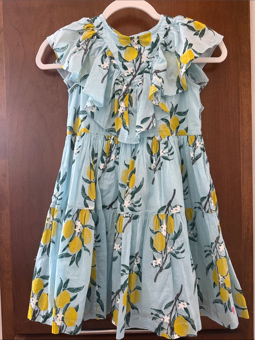 Pink Chicken Light Blue Lemon Tiered Ruffle Dress